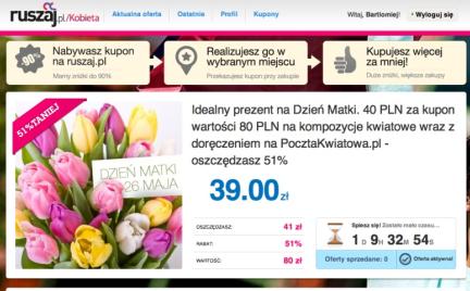 40 zł za kupon zniżkowy wart 80 zł na kwiaty w ruszaj.pl